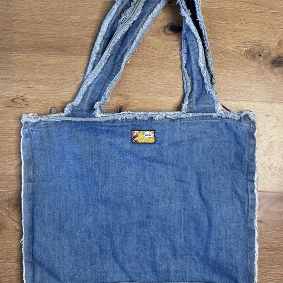 Denim Tote Shoulder Bag reworked with Sequin Pink Tiger Patch 12x19” - Picture 4 of 7